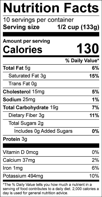 UMaine Mashed Potatoes Nutrition Label